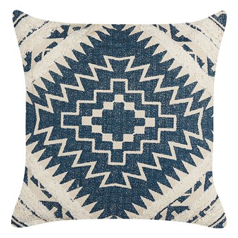 Beliani Poduszka dekoracyjna niebiesko-beżowa bawełniana 50 x 50 cm nadruk geometryczny wzór boho poszewka