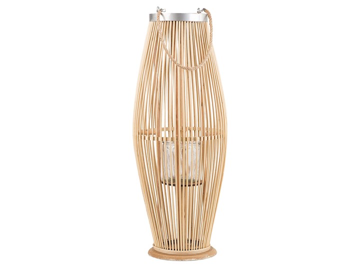 Beliani Lampion dekoracyjny jasne drewno bambusowe 72 cm ozdoba latarnia na świecę Szkło Kategoria Świeczniki i świece