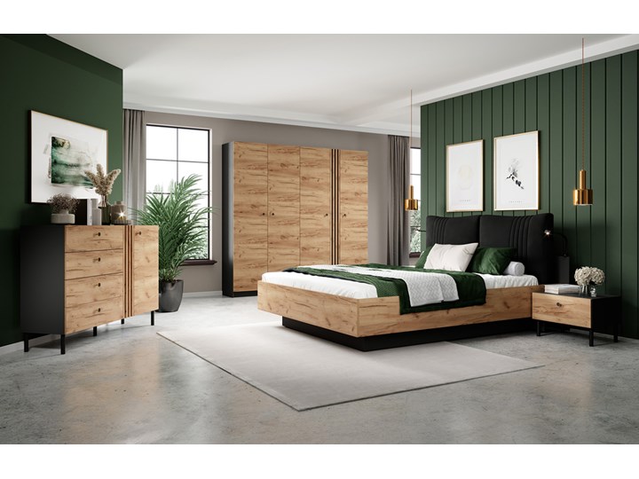 SELSEY Zestaw dwóch szafek nocnych Glorty antracyt / dąb craft złoty Nocne Płyta laminowana Płyta meblowa Płyta MDF Drewno Metal Styl Industrialny