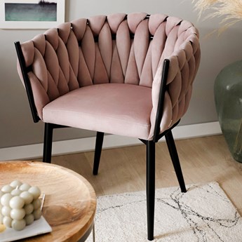 Krzesło PRINSSI welurowe różowe 64x54x73 cm - Homla