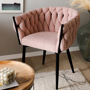 Krzesło PRINSSI TEDDY w tkaninie TEDDY BOUCLÉ różowe 64x54x73 cm - Homla