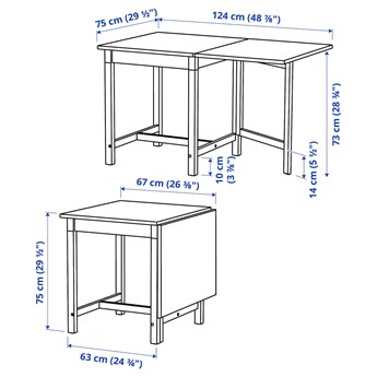 IKEA PINNTORP / PINNTORP Stół i 2 krzesła, bejca jasnobrązowa biała bejca/Katorp bejca jasnobrązowa, 67/124 cm
