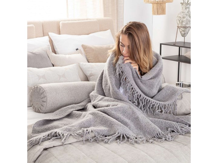 Pled Boucle 140x200cm grey, 140 x 200 cm Koc Wełna 140x200 cm Poliester Wzór Z frędzlami