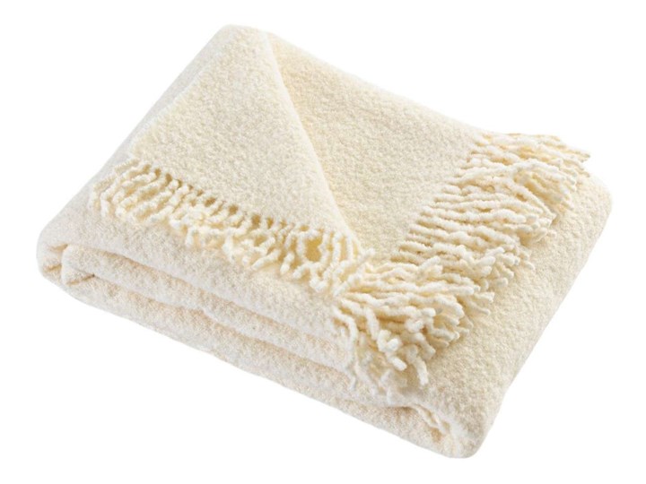 Pled Boucle 140x200cm white cream, 140 x 200 cm Poliester Koc Wełna 140x200 cm Wzór Z frędzlami