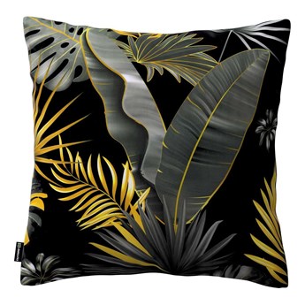 Poszewka Kinga na poduszkę, szaro-złote liście na czarnym tle, 43 × 43 cm, Velvet