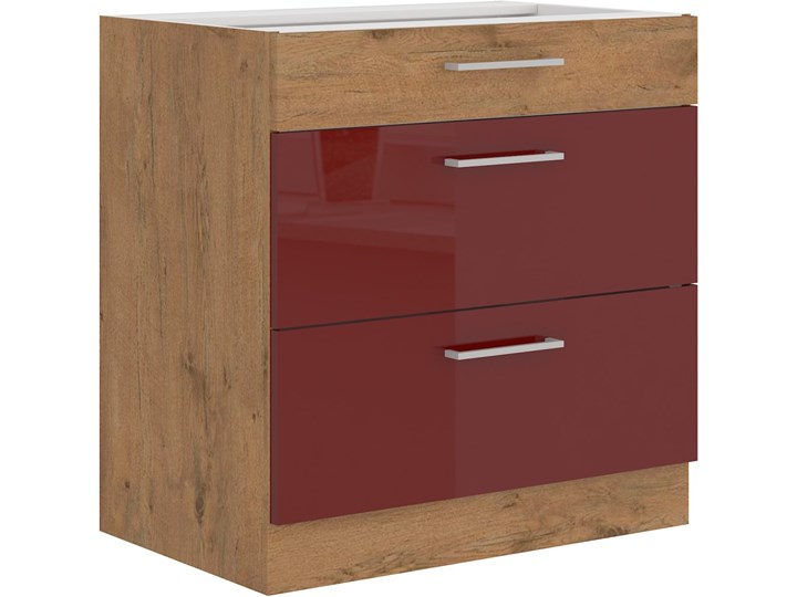 Szafka Stojąca Kuchenna 3 Szuflady 80 cm VIGO Bordo Drewno Szafka dolna Płyta MDF Kategoria Szafki kuchenne