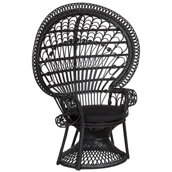 Beliani Fotel paw czarny rattanowy 150 x 68 cm wiklinowa plecionka poduszka na siedzisko wysokie oparcie