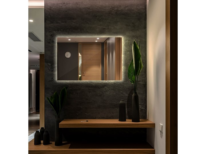 Prostokątne lustro do łazienki z podświetleniem LED 100x70 cm Ścienne Kategoria Lustra Lustro podświetlane Styl Tradycyjny