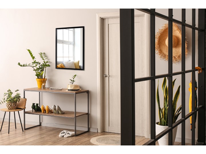Lustro prostokątne z czarną ramką MDF 80x60 cm Lustro z ramą Ścienne Kolor Czarny