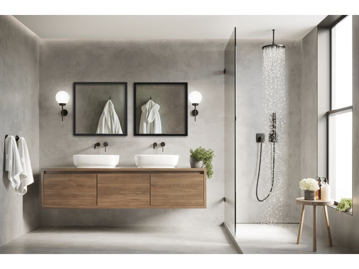 Lustro do łazienki prostokątne w czarnej ramie MDF 50x50 cm Kolor Czarny Lustro z ramą Ścienne Styl Nowoczesny