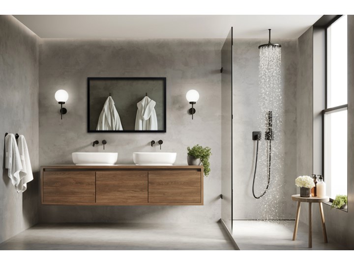 Lustro z czarną ramką MDF do przedpokoju 80x60 cm Ścienne Styl Tradycyjny Lustro z ramą Prostokątne Kolor Czarny