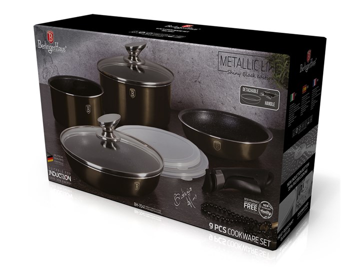 Komplet garnków SHINE BLACK BH/7041 9 el. - Homla Kolor Czarny Kategoria Zestawy garnków i patelni
