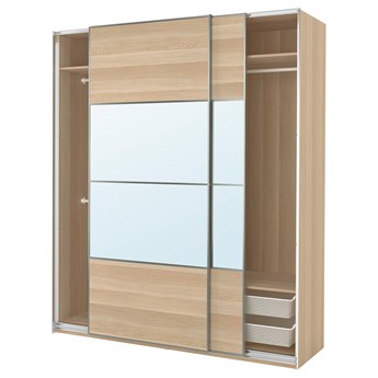 IKEA PAX / MEHAMN/AULI Kombinacja szafy, dąb bejcowany na biało 2str/dąb bejcowany na biało lustro, 200x66x236 cm