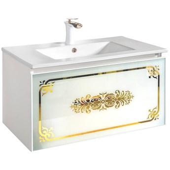 Szafka biało złota pod umywalkę Sanitti Vintage 80 front szklany