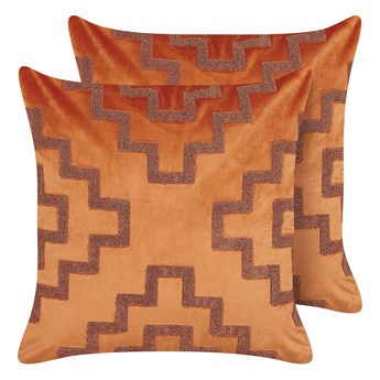 Beliani Zestaw 2 poduszek dekoracyjnych pomarańczowy welur 45 x 45 cm geometryczny wzór dodatek akcesorium w stylu glamour