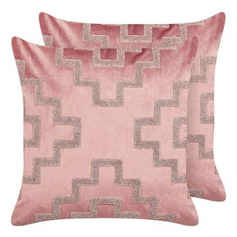 Beliani Zestaw 2 poduszek dekoracyjnych różowy welur 45 x 45 cm geometryczny wzór dodatek akcesorium w stylu glamour