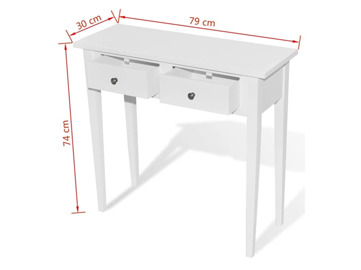 vidaXL Konsola z dwoma szufladami, biała Wysokość 74 cm Stojąca Kategoria Konsole Głębokość 30 cm Szerokość 79 cm Z szufladą Kolor Biały