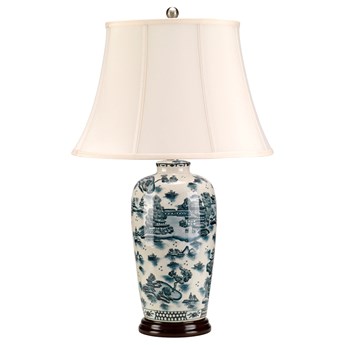 SELSEY Lampa stołowa Bloen z porcelany biała/niebieska