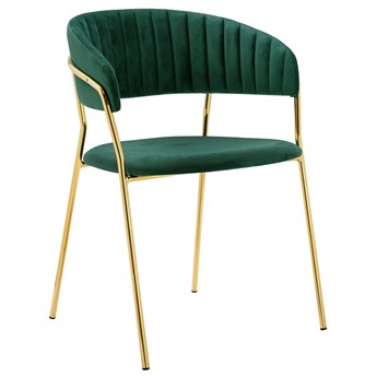 Krzesło tapicerowane MARGO ciemny zielony - welur, podstawa złota błyszcząca