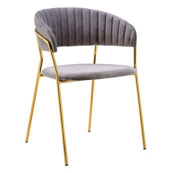 Krzesło tapicerowane MARGO jasny szary - welur, podstawa złota błyszcząca
