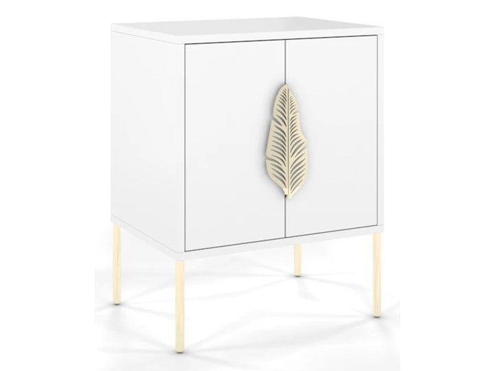 Biała szafka nocna Skandica MERLIN ze złotymi dodatkami Głębokość 40 cm Szerokość 54 cm Wysokość 69 cm Płyta meblowa Płyta MDF Płyta laminowana Metal Kolor Biały