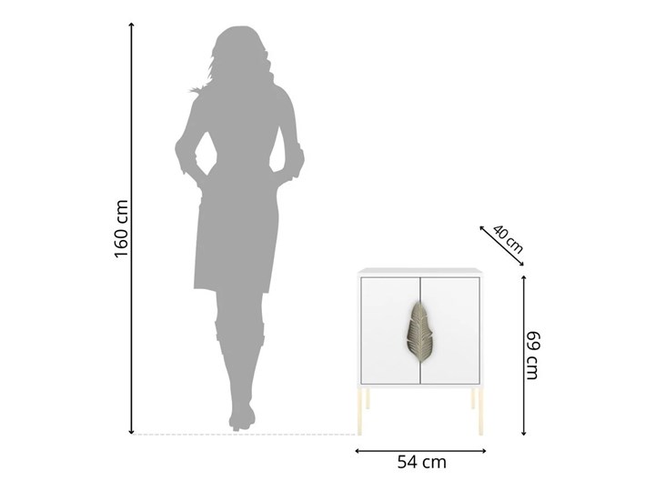 Biała szafka nocna Skandica MERLIN ze złotymi dodatkami Płyta meblowa Płyta laminowana Styl Nowoczesny Wysokość 69 cm Metal Szerokość 54 cm Płyta MDF Głębokość 40 cm Kolor Biały