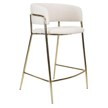 Hoker, krzesło barowe kremowy Evia Teddy 65 cm, złote nogi