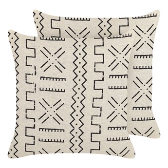Beliani 2 poduszki dekoracyjne biało-czarne bawełniane 45 x 45 cm nadruk geometryczny wzór boho poszewka