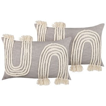 Beliani 2 poduszki dekoracyjne beżowe bawełniana 35 x 55 cm jednolity wzór z frędzlami boho poszewka