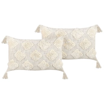 Beliani 2 poduszki dekoracyjne beżowe bawełniane 35 x 55 cm jednolity wzór z frędzlami boho poszewka