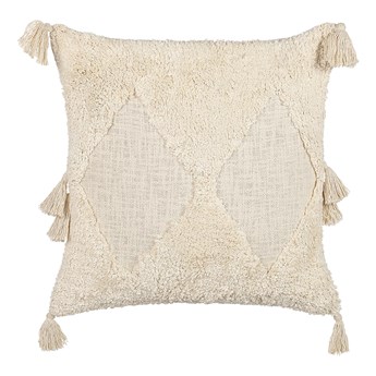 Beliani Poduszka dekoracyjna beżowa bawełna 45 x 45 cm geometryczny wzór z frędzlami zdejmowana poszewka wypełnienie w stylu boho