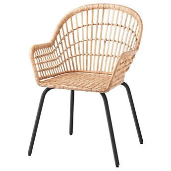 IKEA NILSOVE Krzesło z podłokietnikami, rattan/czarny, Przetestowano dla: 110 kg