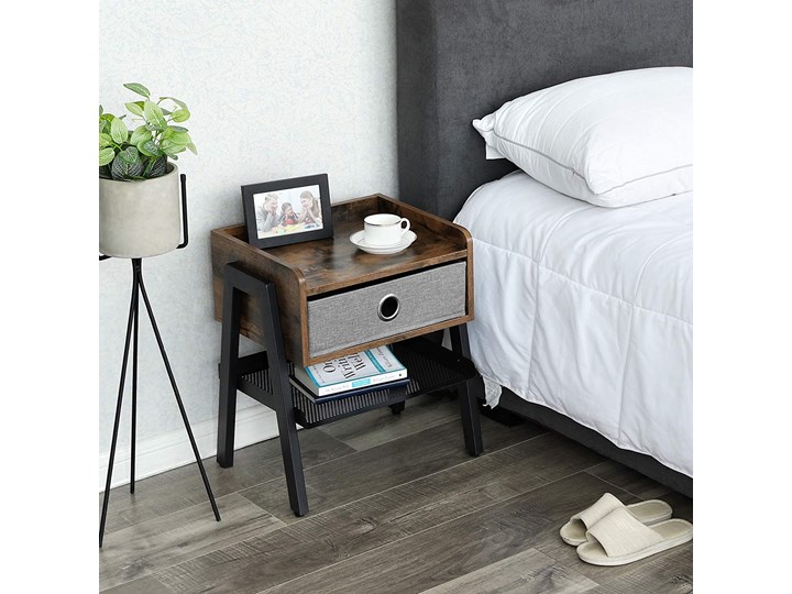Stolik nocny z półką i szufladą Salto 064 Drewno Płyta laminowana Wysokość 52 cm Metal Płyta MDF Płyta meblowa Głębokość 35 cm Kategoria Szafki nocne
