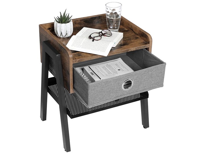 Stolik nocny z półką i szufladą Salto 064 Płyta MDF Metal Styl Rustykalny Wysokość 52 cm Płyta laminowana Głębokość 35 cm Drewno Płyta meblowa Kategoria Szafki nocne