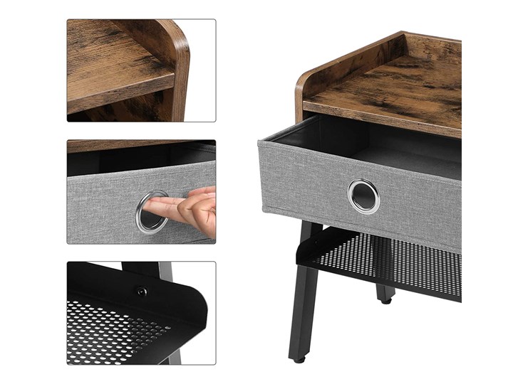 Stolik nocny z półką i szufladą Salto 064 Drewno Płyta laminowana Głębokość 35 cm Wysokość 52 cm Płyta MDF Płyta meblowa Metal Styl Industrialny