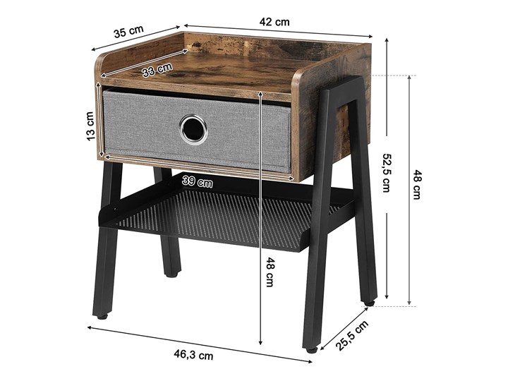 Stolik nocny z półką i szufladą Salto 064 Wysokość 52 cm Kategoria Szafki nocne Płyta meblowa Płyta MDF Drewno Płyta laminowana Metal Głębokość 35 cm Styl Nowoczesny