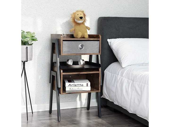 Stolik nocny z półką i szufladą Salto 064 Płyta meblowa Metal Płyta MDF Drewno Głębokość 35 cm Płyta laminowana Styl Nowoczesny Wysokość 52 cm Kategoria Szafki nocne