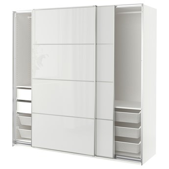 IKEA PAX / HOKKSUND Kombinacja szafy, biały/połysk jasnoszary, 200x66x201 cm