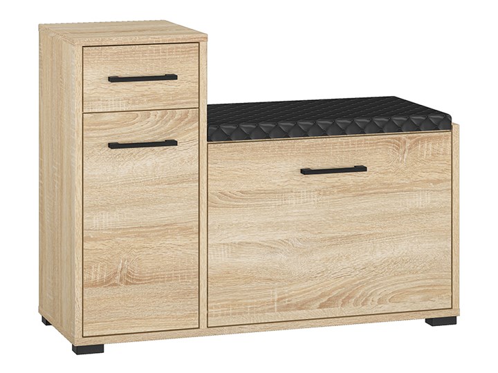 SELSEY Szafka na buty Mafro z siedziskiem i szufladą 90 cm Sonoma jasna Głębokość 34 cm Tworzywo sztuczne Płyta MDF Płyta meblowa Płyta laminowana Skóra ekologiczna Kategoria Szafki i regały na buty