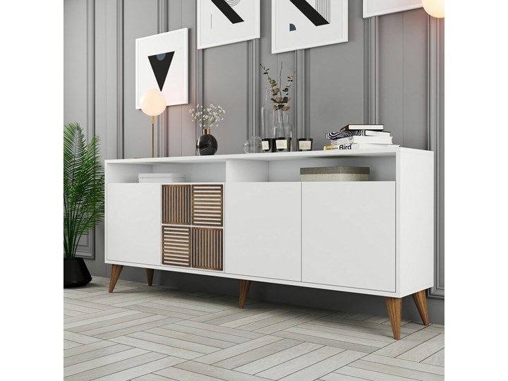 SELSEY Komoda Destur 4-drzwiowa biały Głębokość 35 cm Płyta MDF Szerokość 180 cm Pomieszczenie Salon