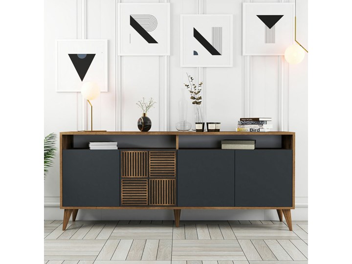 SELSEY Komoda Destur 4-drzwiowa orzech/szary Szerokość 180 cm Głębokość 35 cm Pomieszczenie Salon Płyta MDF Wykończenie Mat