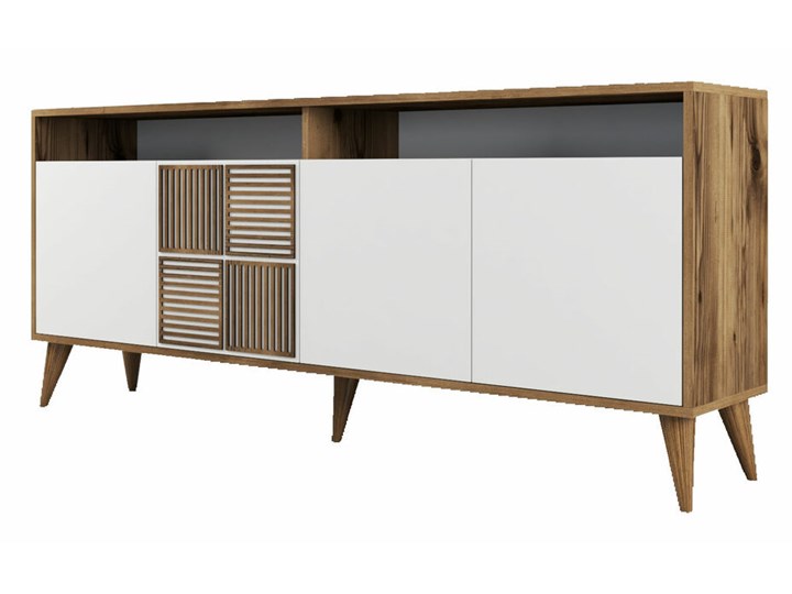 SELSEY Komoda Destur 4-drzwiowa orzech/biały Szerokość 180 cm Głębokość 35 cm Płyta MDF Styl Nowoczesny