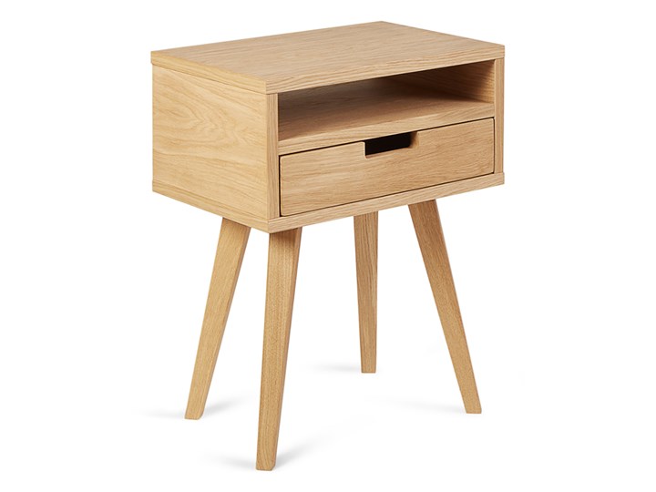 Szafka nocna z półką i szufladą z dębu, styl skandynawski Płyta MDF Płyta laminowana Płyta meblowa Drewno Styl Vintage