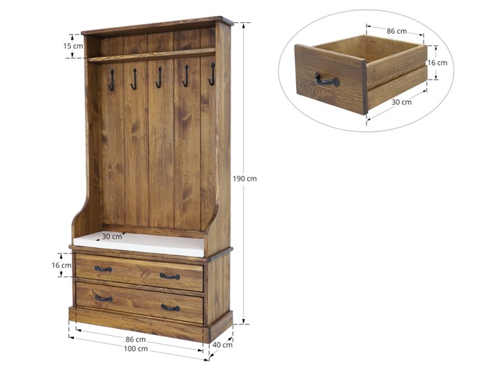 Garderoba drewniana Rustyk Drewno Wysokość 190 cm Szerokość 100 cm Głębokość 40 cm Metal Pomieszczenie Przedpokój