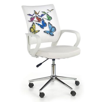 Krzesło obrotowe do biurka białe ekoskóra, motylki IBIS BUTTERFLY młodzieżowy