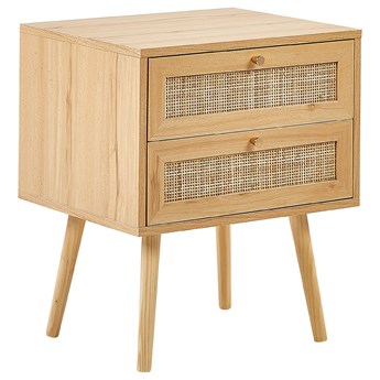 Beliani Szafka nocna jasne drewno płyta MDF rattanowe fronty 2 szuflady stolik nocny w stylu boho