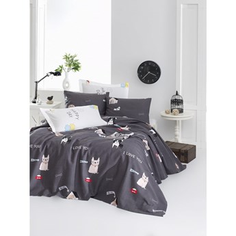Zestaw narzuty na łóżko i 2 poszewek na poduszki EnLora Home Papcik Anthracite, 200x235 cm