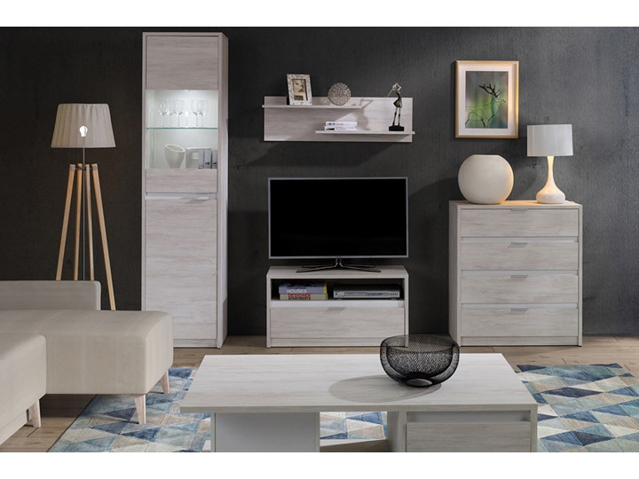 SELSEY Komoda Rikno z czterema szufladami Dąb biały / Biały połysk Wysokość 90 cm Z szufladami Szerokość 80 cm Głębokość 40 cm Pomieszczenie Sypialnia