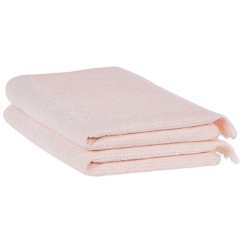 Beliani Komplet 2 ręczników łazienkowych różowy bawełna frotte z frędzlami do kąpieli