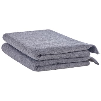 Beliani Komplet 2 ręczników łazienkowych szary bawełna frotte z frędzlami do kąpieli